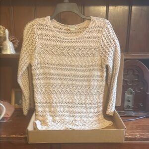 Lucky Brand Cream Crew Neck Sweater with Intricate Knit Patterns